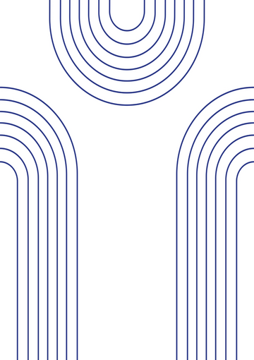 Grafisch ontwerp met blauwe lijnen die twee symmetrische bogen vormen, verbonden door concentrische halve cirkels aan de bovenkant. De lay-out is minimalistisch en gebruikt een witte achtergrond met dunne blauwe lijnen gemaakt met behulp van CollageDepot's product 039 - bestsellers.-
