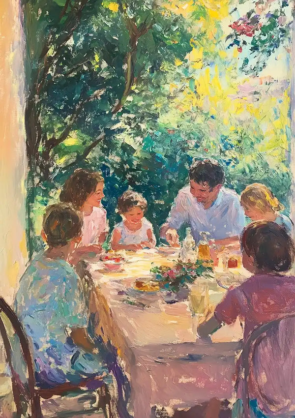 Familie etentje schilderij