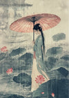 Japanse dame in de regen schilderij