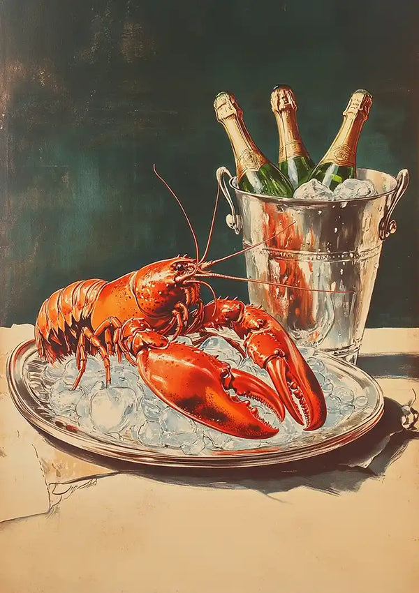 Champagne lobster schilderij