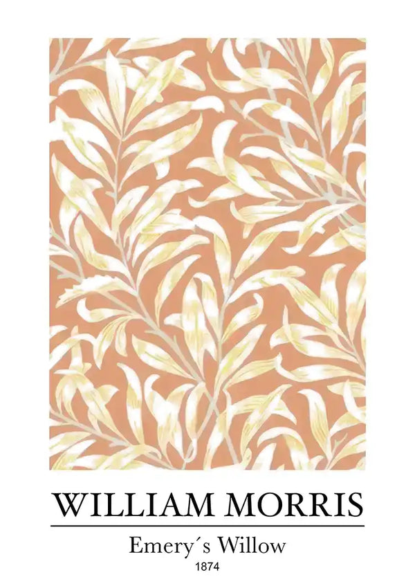 Een patroon van William Morris getiteld "ccc 130 - bekende schilders" van CollageDepot. Het ontwerp bevat lichtgekleurde bladeren tegen een bruinachtige achtergrond. Onderaan staat de tekst "William Morris" en "ccc 130 - bekende schilders CollageDepot".-