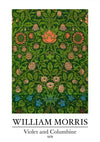 De afbeelding toont een gedetailleerd bloementextielpatroon met de titel "ccc 131 - bekende schilders" van CollageDepot uit 1876. Het ontwerp bevat verschillende bloemen en bladeren in de kleuren groen, rood, roze, bruin en blauw, symmetrisch gerangschikt op een groene achtergrond.-