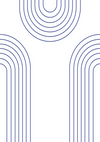 Grafisch ontwerp met blauwe lijnen die twee symmetrische bogen vormen, verbonden door concentrische halve cirkels aan de bovenkant. De lay-out is minimalistisch en gebruikt een witte achtergrond met dunne blauwe lijnen gemaakt met behulp van CollageDepot's product 039 - bestsellers.-