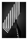 Zin met vervangen product:CollageDepot's ab 025 - zwart-wit abstracte kunst toont een reeks verticale, rechthoekige balken die schaduwen werpen, waardoor een patroon van lichte en donkere strepen ontstaat.-