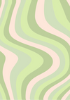 De afbeelding heeft een abstract ontwerp met golvende lijnen in lichtgroene, lichtgele en beige tinten. De lijnen creëren een vloeiend, golvend patroon over de gehele wanddecoratie. Dit Gouden patroon groen schilderij van CollageDepot kan eenvoudig worden tentoongesteld door middel van een magnetisch ophangsysteem.