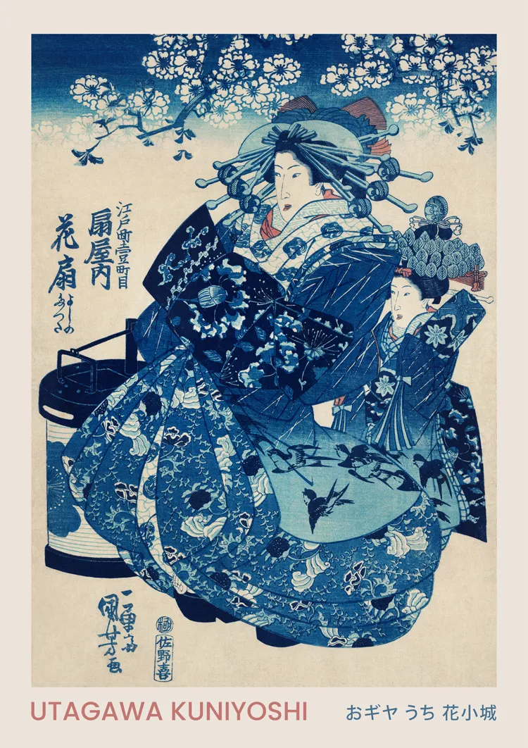 U. Kuniyoshi Woman And Fan Schilderij