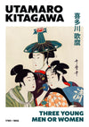 Een kunstwerk met de titel "aaa 030 - japans" door CollageDepot. Het toont drie personen die traditionele Japanse kleding en uitgebreide kapsels dragen. Het stuk dateert van 1780 tot 1806. De titel en de naam van de kunstenaar worden prominent weergegeven.-