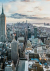 Luchtfoto van de skyline van een stad met talloze wolkenkrabbers en gebouwen. Het Empire State Building is duidelijk zichtbaar aan de linkerkant, met veel andere hoogbouw en lage gebouwen die zich naar de achtergrond uitstrekken. Dit prachtige New Yorkse schilderij van CollageDepot vormt een boeiende wanddecoratie, eenvoudig tentoon te stellen met een magnetisch ophangsysteem.