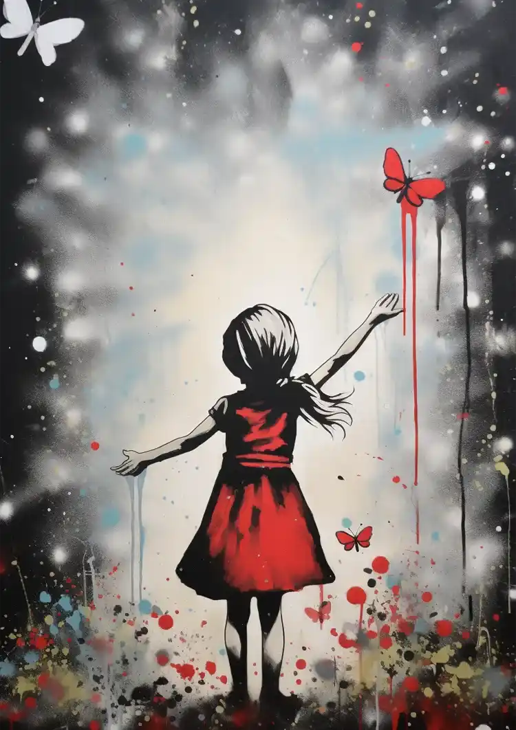 Girl Reaches For Butterflies Painting