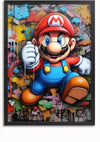 Een **Kleurrijke Mario Met Graffiti Schilderij** van **CollageDepot** toont Mario, het iconische videogamekarakter uit de Mario-franchise. Hij draagt zijn kenmerkende rode hoed met een 'M', een blauwe overall en bruine schoenen. De achtergrond bestaat uit een abstracte mix van levendige kleuren en graffiti-achtige elementen, waardoor een prachtig graffitikunstwerk ontstaat.,Zwart-Zonder,Lichtbruin-Zonder,showOne,Zonder